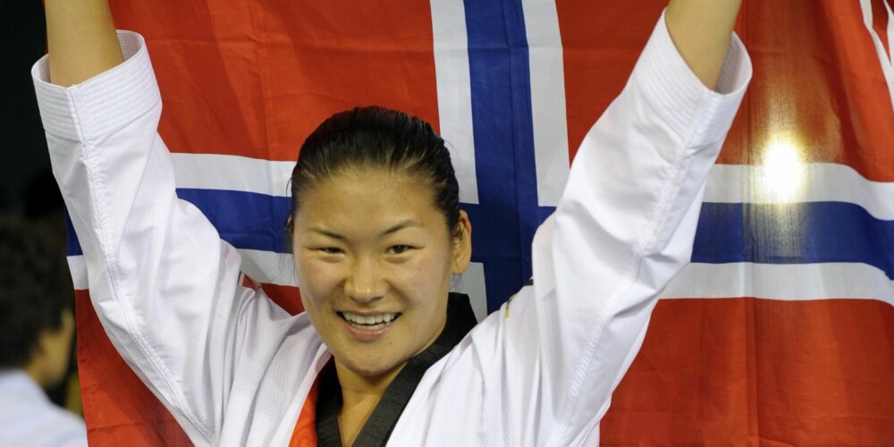 BEIJING 2008: Nina Solheim fra Namsos feirer sølvmedaljen i taekwondo i Kina for fire år siden.