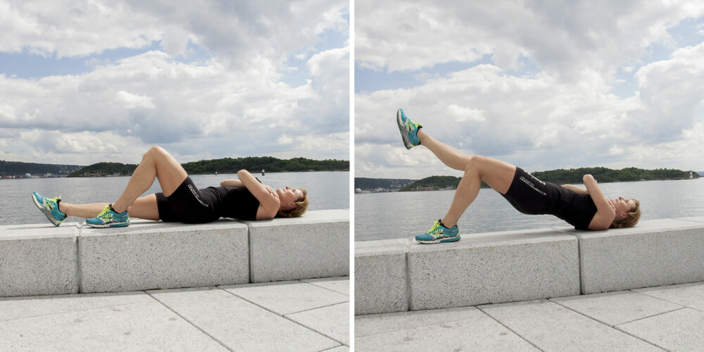 ØVELSE 5: Seteløft på ett ben. FOTO: Jenny Mina Rødahl ØVELSE 5: Seteløft på ett ben. FOTO: Jenny Mina Rødahl