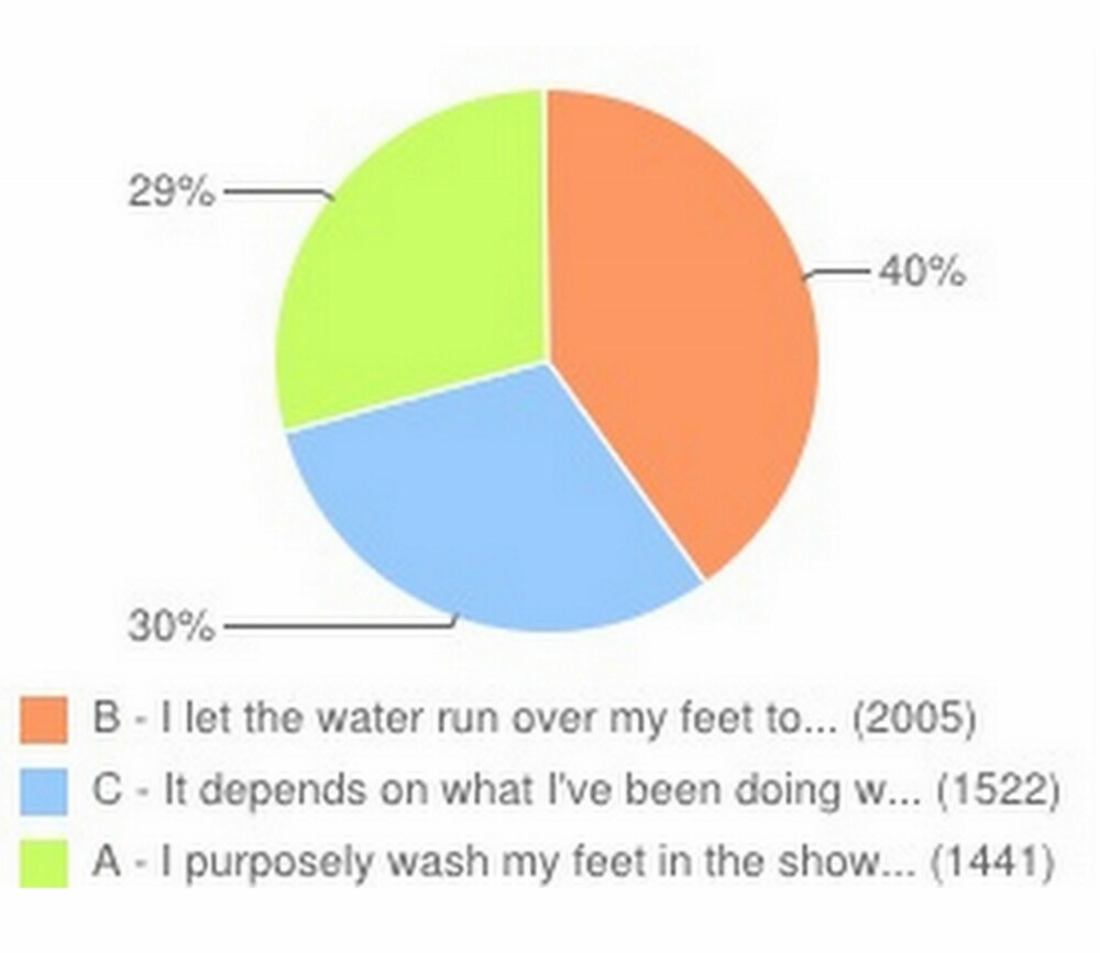 SPØRREUNDERSØKELSE: Den irske spørreundersøkelsen viste til at de aller fleste droppet å vaske føttene direkte mens de dusjet eller badet.