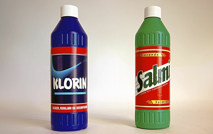 BLANDE KLOR OG SALMIAKK: Blanding av rengjøringsmidler som innholder hypokloritt (Klorin) og ammoniakk (Salmiakk) danner den giftige gassen kloramin.