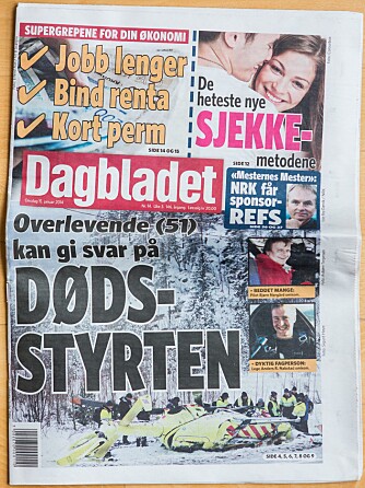 ULYKKEN: Faksimile fra Dagbladets forside fra ulykken 14. januar 2014 hvor Anders omkom.