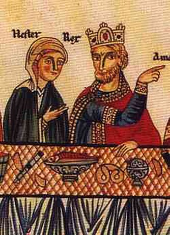 HISTORISK KRINGLE: Kongepar spiser kringle i middelaldermanuskriptet Hortus deliciarium.