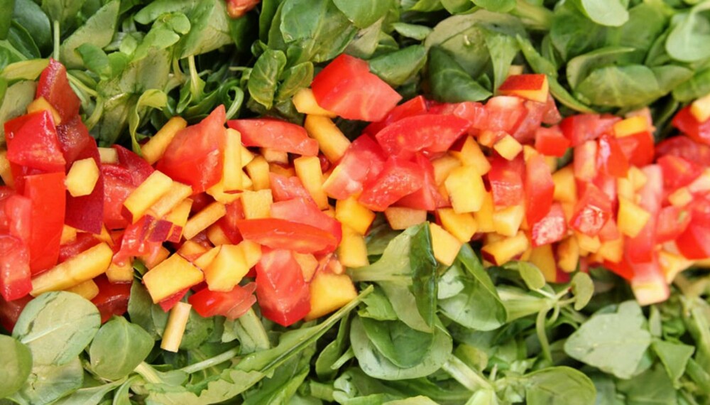 MED NEKTARIN: Lag en lett salat med tomat og nektarin. Godt og fargerikt.