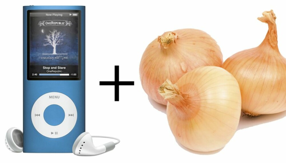 LAD MED LØK: En løk og en energidrikk er alt som skal til for å lade en iPod i 15 til 20 minutter.