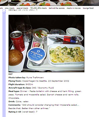 ØKONOMIKLASSE: Maten som ble servert på økonomiklasse hos SAS i 2002 fikk karakteren 7 av 10 mulige av passasjeren.