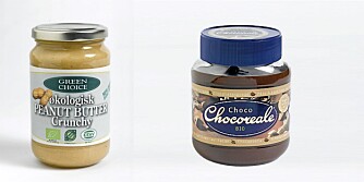 SUNT FETT: Peanøttsmør fra "Green Choice" og sjokoladepålegget Choco Chocoreale. SUNT FETT: Peanøttsmør fra "Green Choice" og sjokoladepålegget Choco Chocoreale.