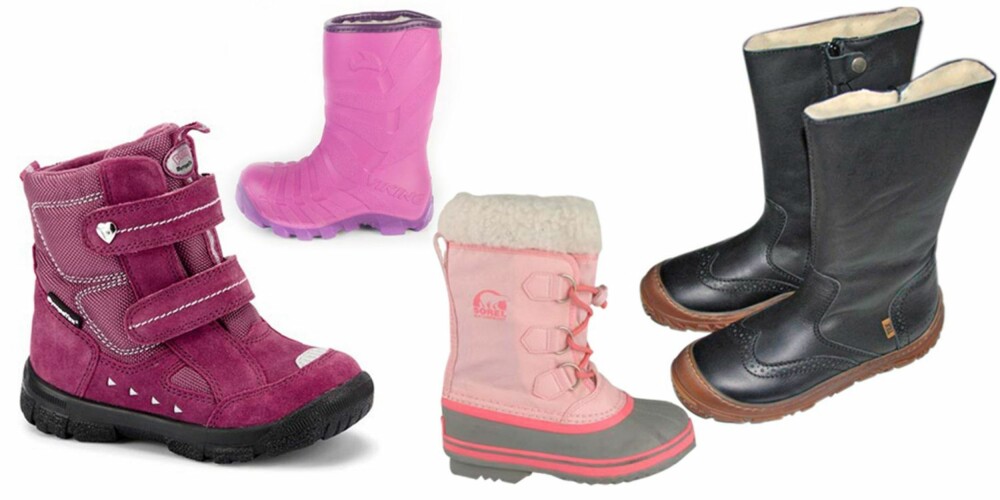 FRA VENSTRE: Ponny Sympa-Tex høst- og vinterstøvel (fås i str. 20-30) fra Eurosko, kr 699. Viking Thermo ultra, kr 399, og Sorel vinterstøvel med ullfôr, kr 599, begge fra Brandos.no. Bisgaard vinterstøvlett i skinn med ullfôr (fås i str. 28-36) og Tex-membran som gjør den vanntett. Kr 999, fra Samsofie.no, FRA VENSTRE: Ponny Sympa-Tex høst- og vinterstøvel (fås i str. 20-30) fra Eurosko, kr 699. Viking Thermo ultra, kr 399, og Sorel vinterstøvel med ullfôr, kr 599, begge fra Brandos.no. Bisgaard vinterstøvlett i skinn med ullfôr (fås i str. 28-36) og Tex-membran som gjør den vanntett. Kr 999, fra Samsofie.no,
