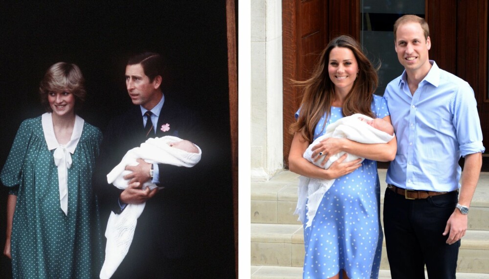 FORRIGE GANG: Prinsesse Diana og prins Charles som nybakte foreldre. 30 år senere stod William og Kate utenfor sykehuset med prins George i armene.