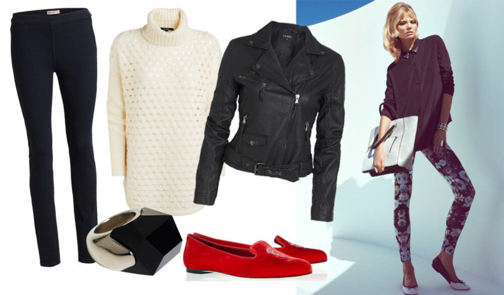 TILBEHØR: Vårens tighst kan styles på mange måter. Hvorfor ikke prøve med en oversized genser eller kort biker-jakke? Leggings, kr 199, H&M. Genser, kr 399, Lindex. Biker-jakke i imitert skinn, kr 699, Lindex. Cocktail-ring, kr 99, Lindex. Tøffelsko i fløyel fra Alexander McQueen, kr 2900, Net-a-Porter. TILBEHØR: Vårens tighst kan styles på mange måter. Hvorfor ikke prøve med en oversized genser eller kort biker-jakke? Leggings, kr 199, H&M. Genser, kr 399, Lindex. Biker-jakke i imitert skinn, kr 699, Lindex. Cocktail-ring, kr 99, Lindex. Tøffelsko i fløyel fra Alexander McQueen, kr 2900, Net-a-Porter.