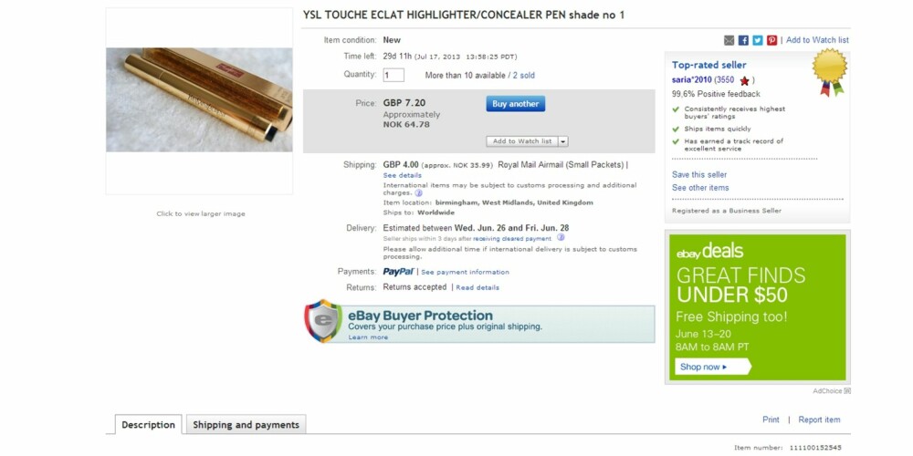 SPAR PENGER: På eBay fant vi YSL Touche Eclat til utrolige 101 kroner inkludert frakt, mot 290 kroner i norske butikker.