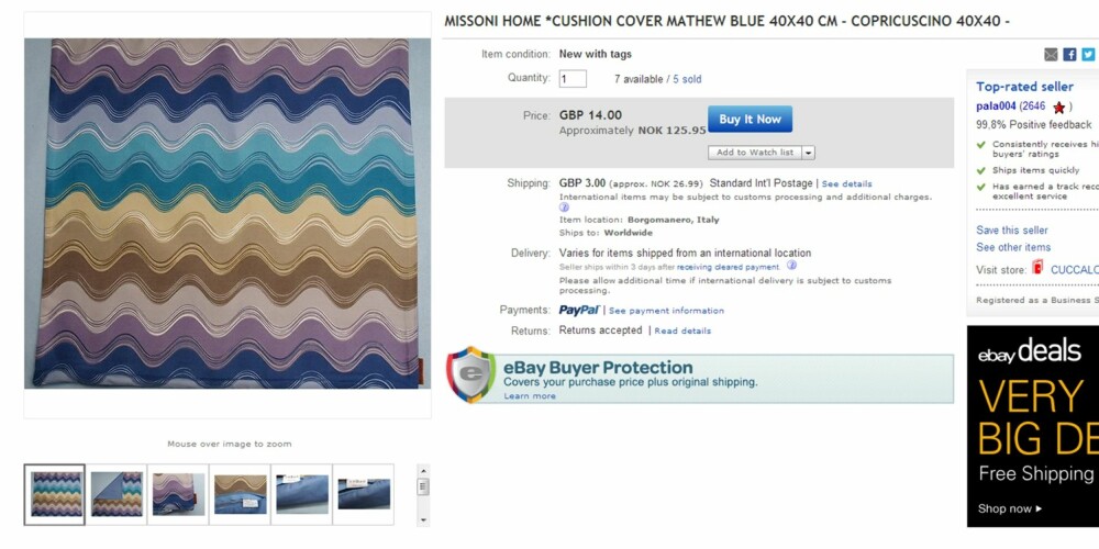 BILLIG: på eBay kan du sikre deg Missoni Home putevar til utrolige 153 kroner inkludert frakt
