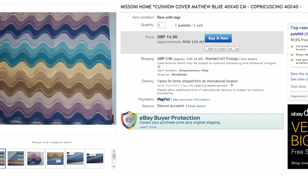 BILLIG: på eBay kan du sikre deg Missoni Home putevar til utrolige 153 kroner inkludert frakt