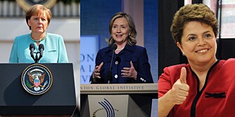MEKTIGE KVINNER: Fra venstre: Angela Merkel, Hillary Clinton og Dilma Rousseff.