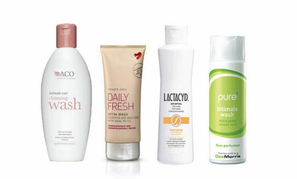 VASK: Aco Intimate Care Clean Wash up, 71 kr, RFSU Intimvask, 38 kr, Lactacyd Intimvask, 46 kr, Pure Intimate wash, 49 kr. VASK: Aco Intimate Care Clean Wash up, 71 kr, RFSU Intimvask, 38 kr, Lactacyd Intimvask, 46 kr, Pure Intimate wash, 49 kr.