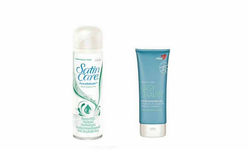 INTIMBARBERING: Gilette Satin Care Pure & Delicate, 54 kr, RFSU Shaving Gel, 62 kr.