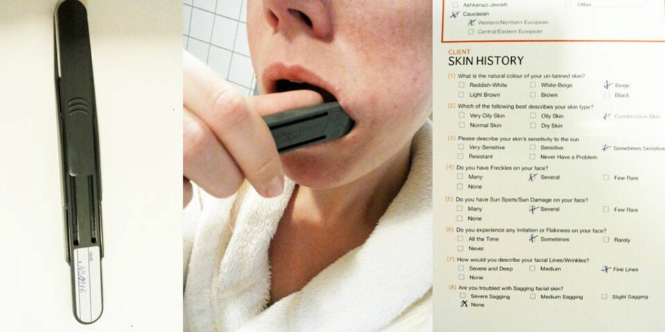 DNA-TEST: Med pinnen skraper man ut spytt fra munnen, i tillegg fyller man ut et skjema med ulike spørsmål og svaralternativer.