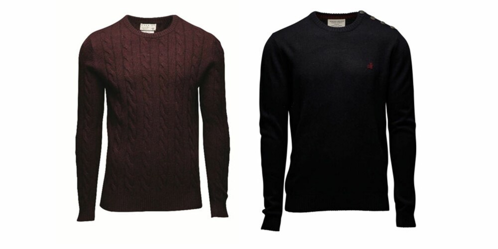 SLIM FIT STRIKK: Burgunderfarget genser, 499 kr, marineblå, 399 kr. SLIM FIT STRIKK: Burgunderfarget genser, 499 kr, marineblå, 399 kr.