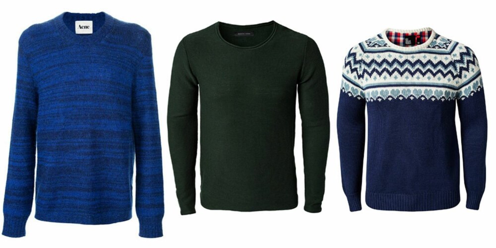 STRIKK: Fra venstre: Acne, 1495 kr, Selected Homme,499 kr, Red Collar Project, 1095 kr. STRIKK: Fra venstre: Acne, 1495 kr, Selected Homme,499 kr, Red Collar Project, 1095 kr.