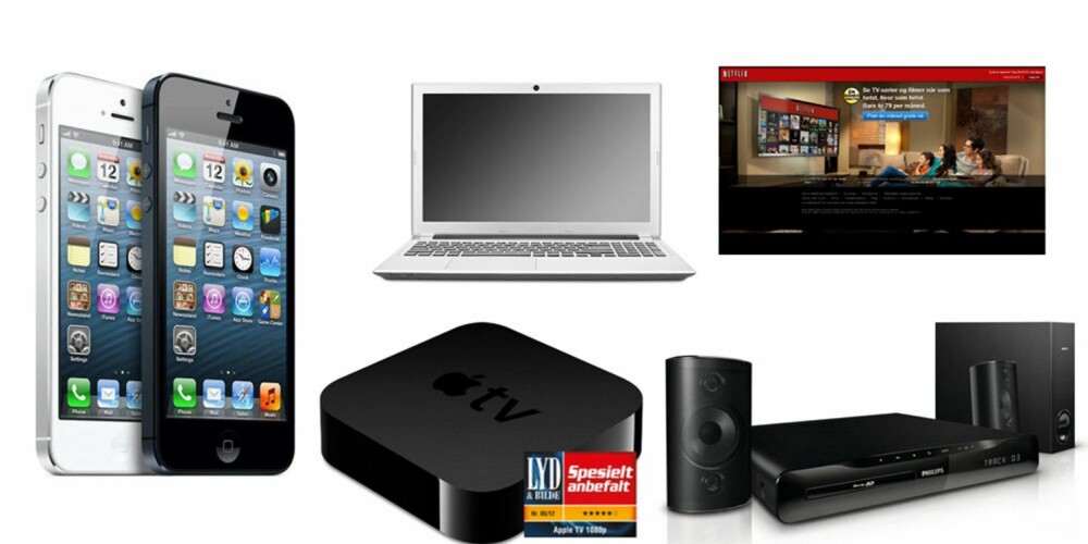 DUPEDITTER: Fra venstre, iPhone 5, ca.6000 kr, Acer Aspire V5-531 laptop, 3999 kr, Apple TV mediaspiller, 749 kr, Netflix-abonnement, 79 kr pr.mnd, Philips HTS3261 Hjemmekino, 1999 kr. DUPEDITTER: Fra venstre, iPhone 5, ca.6000 kr, Acer Aspire V5-531 laptop, 3999 kr, Apple TV mediaspiller, 749 kr, Netflix-abonnement, 79 kr pr.mnd, Philips HTS3261 Hjemmekino, 1999 kr.