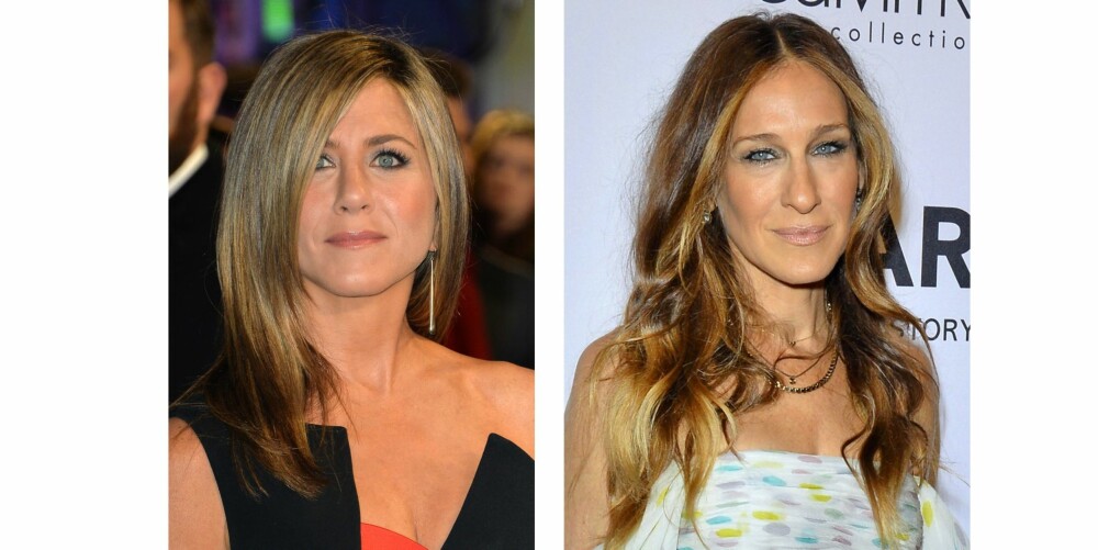 Kjent for sitt flotte hår: Både Jennifer Aniston (til venstre) og Sarah Jessica Parker har fortalt at de bruker Mane 'n Tail. FOTO: Stellapictures.no