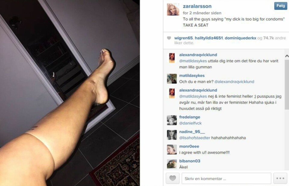 NOK PLASS: Zara Larsson beviser at det er god plass i et kondom.