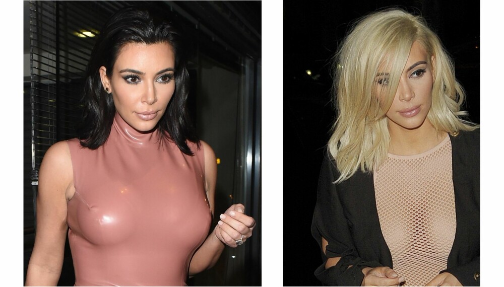 FØR OG ETTER: Kim Kardashians nye hårfarge.