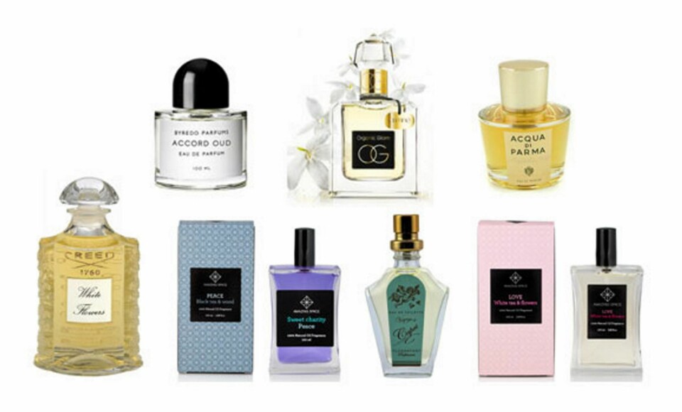 EDLE DRÅPER: Nisjeparfymene blir stadig mer populære. Klassiske White Flowers fra Creed, Økologiske Peace for menn fra Amazing Space, Ekslusiv unisex Accord Oud fra Byredo, økologiske Ogranic Glam jasmine fra The Organic Pharmacy, vintageinspirerte og økolgiske Voyage a Capri fra Florascent, stilsikre Magnolia Nobile fra Acqua di Parma, økologiske Love fra Amazing Space.