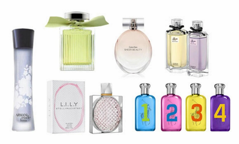 VÅRNYTT: Dette er noen av nyhetene du kan velge mellom denne sesongen. Elegante Armani Code Luna fra Armani, økobevisste og delikate L.I.L.Y fra Stella McCartney, friske og fruktige L'eau de Chloe fra Chloe, feminine Sheer Beauty fra Calvin Klein, unge og friske Big Pony for women fra Ralph Lauren, florale og søte Gucci Flora Garden fra Gucci.