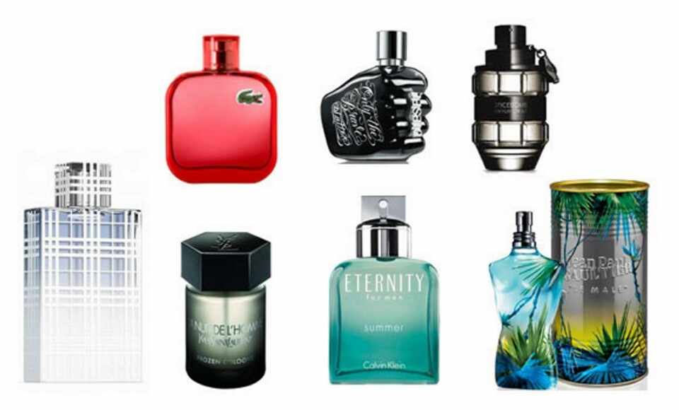ULIKE HERRER: Produsentene snakker til ulike grupper med gjennomtenkte design. Klassiske og elegante Burberry Brit Summer, sofistikerte La Nuit de l`Homme Frozen Cologne fra YSL, sporty Red fra Lacoste, friske Eternity Summer fra Calvin Klein, barske Only the brave fra Diesel, maskuline og trendy Spicebomb fra Viktor&Rolf, fargerike Jean Paul Le Male Summer fra Jean Paul.