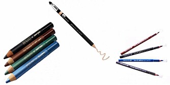 MYK KAJAL: Bytter du farge på kajalen, kan du variere sminken gjennom hele uke. Fra venstre:Beauty UK Eye Pencil, 49 kr, Glo Minerals Precision Eye Pencil, 199 kr, Barry M Super Soft Eye Crayon, 99 kr.