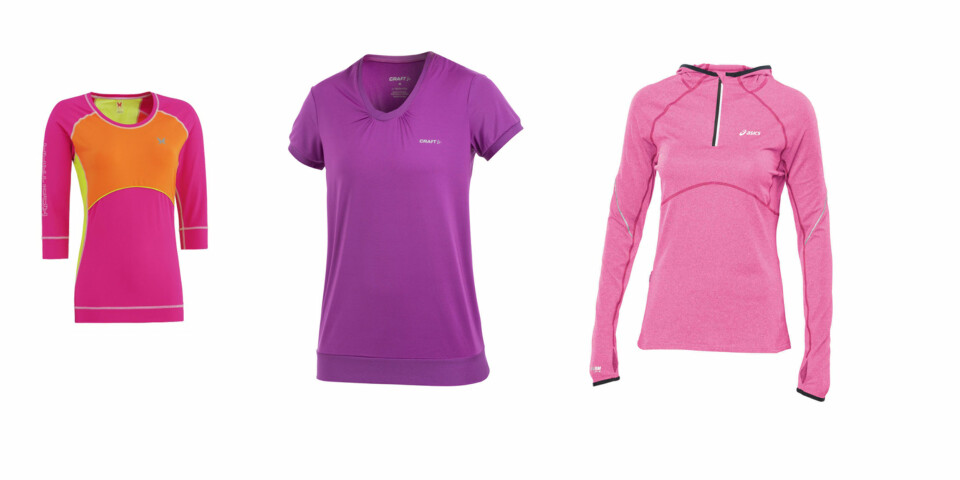 TRENINGSTØY: Casall Tola Tee kr 399,- Craft Run Funk Tee kr 299,- Asics Longsleeve Zip Hoodie kr 499,-