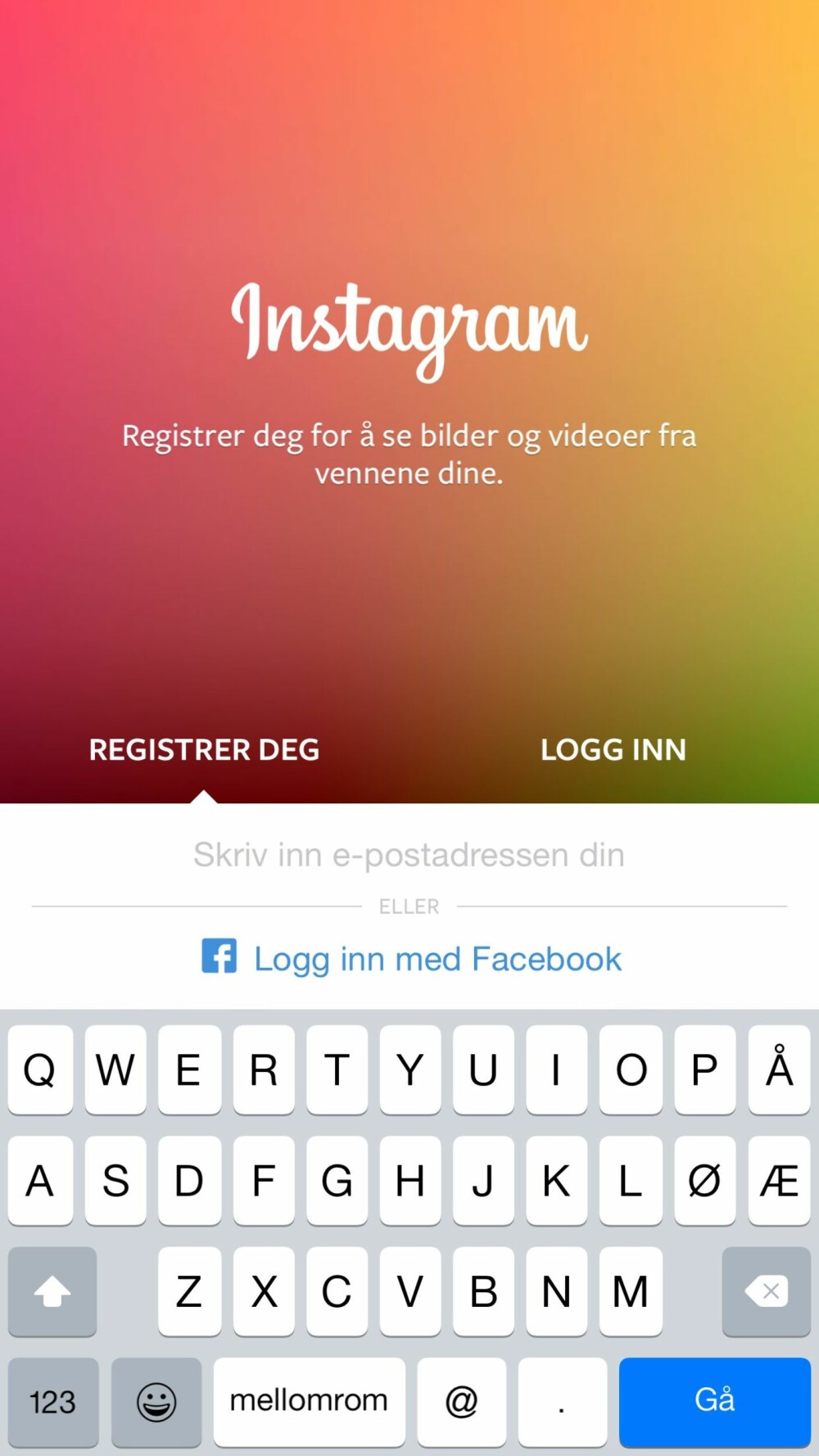 LOGG INN: Du kan logge inn på Instagram med Facebook-kontoen din eller du kan opprette en ny konto.