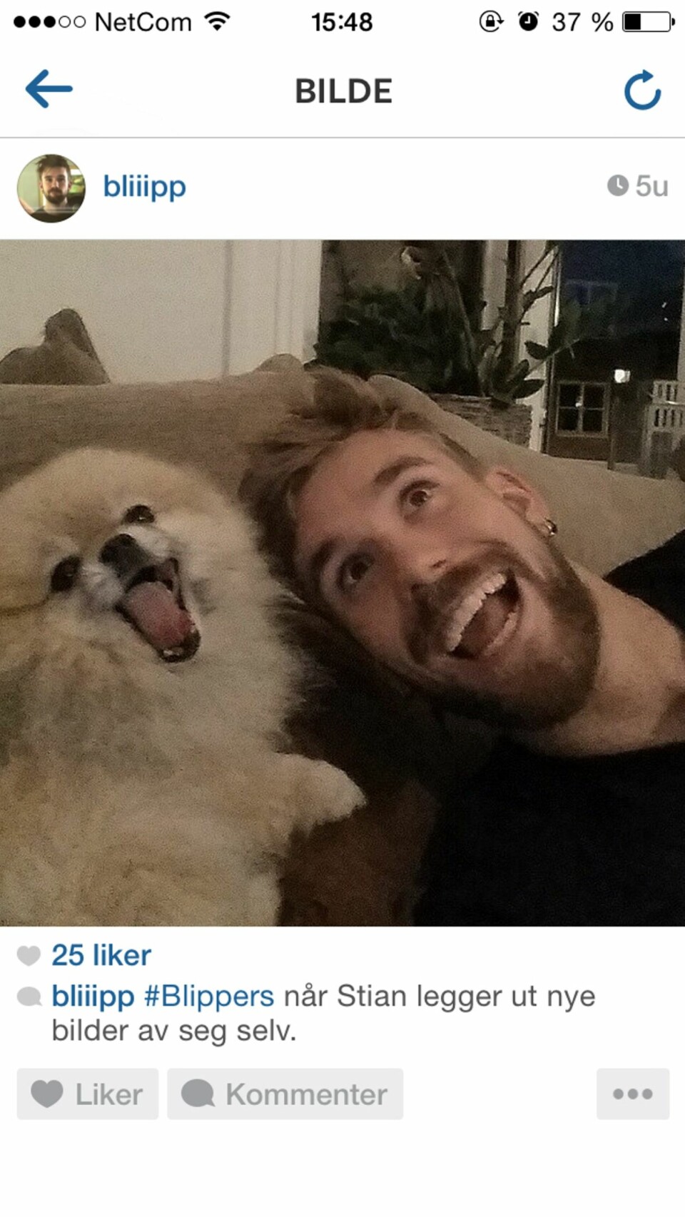 LYKKELIG: Stian med hund.