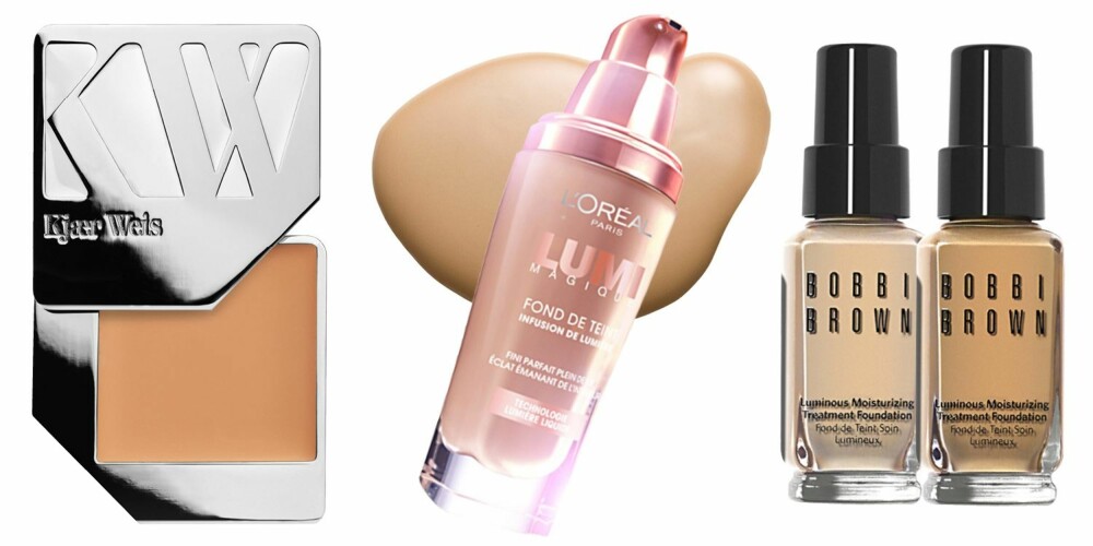 TØRR HUD UTEN GLØD: Fra venstre: Kjær Weis foundation dekker lett og kan fint brukes som concealer også. Best resultat får du ved å påføre denne med fingrene. kr 420. L'Oréal Paris Lumi magique foundation, kr 179. Bobbi Brown Luminous moisturizing treatment foundation gir huden godt med fukt. kr 395. TØRR HUD UTEN GLØD: Fra venstre: Kjær Weis foundation dekker lett og kan fint brukes som concealer også. Best resultat får du ved å påføre denne med fingrene. kr 420. L'Oréal Paris Lumi magique foundation, kr 179. Bobbi Brown Luminous moisturizing treatment foundation gir huden godt med fukt. kr 395.