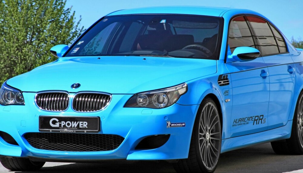REKORDBIL: Dette er verdens raskeste sedan, ifølge tuningselskapet G-Power som står bak denne lynraske BMW-en med 830 hk. FOTO: G-Power REKORDBIL: Dette er verdens raskeste sedan, ifølge tuningselskapet G-Power som står bak denne lynraske BMW-en med 830 hk. FOTO: G-Power