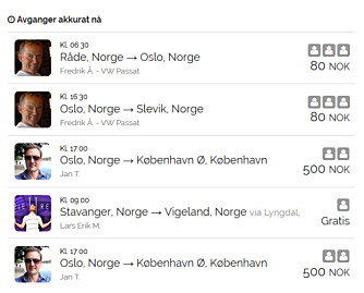 TILBUD: Flere sjåfører har lagt ut tilbud om skyss. Enda flere dukker opp når man logger seg inn
