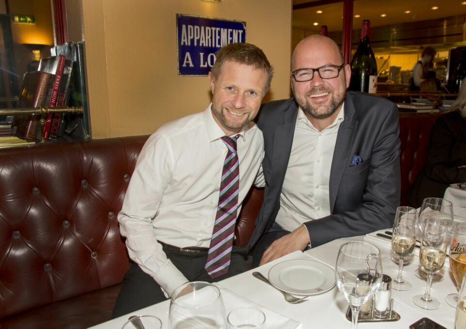 Lykkelige: Bent og ektefellen Dag Terje har vært gift i 14 år. Her på restaurant den dagen Høyre-toppen ble utnevnt til statsråd.