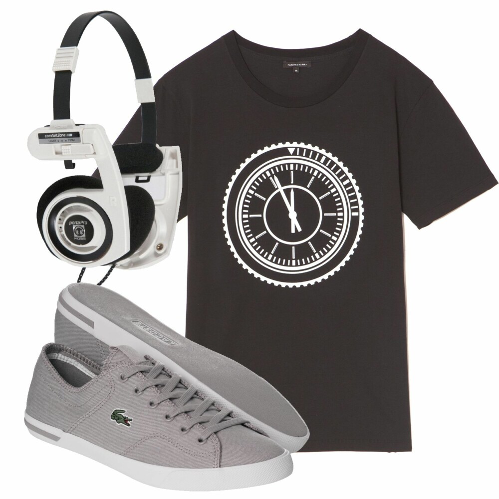 AVSLAPPET OG KUL: Portapro hodetelefoner fra Koss, kr 279. T-skjorte fra Surface to Air, kr 495. Sneakers fra Lacoste, kr 999. AVSLAPPET OG KUL: Portapro hodetelefoner fra Koss, kr 279. T-skjorte fra Surface to Air, kr 495. Sneakers fra Lacoste, kr 999.