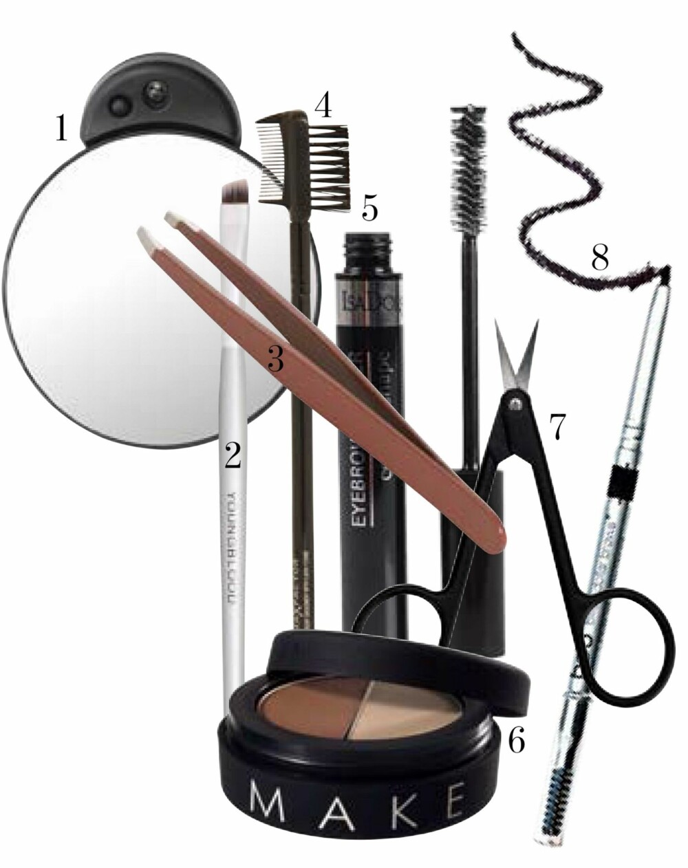 UTSTYRET: 1. Forstørrelsesspeil med lys fra Tweezerman, kr 185,- 2. Luxurious Angle Brush fra Youngblood, kr 225,- 3. Pinsett fra Billion Dollar Brows, kr 275,- 4. Eye Brow Groomer fra Max Factor, kr 75,- 5. Eyebrow Styler & Shape fra Isadora, kr 115,- 6. Duo brow fra Make Up Store, kr 185,- 7. Saks fra Make Up Store, kr 75,- 8. Universal brow pencil fra Billion Dollar Brows, kr 199,- UTSTYRET: 1. Forstørrelsesspeil med lys fra Tweezerman, kr 185,- 2. Luxurious Angle Brush fra Youngblood, kr 225,- 3. Pinsett fra Billion Dollar Brows, kr 275,- 4. Eye Brow Groomer fra Max Factor, kr 75,- 5. Eyebrow Styler & Shape fra Isadora, kr 115,- 6. Duo brow fra Make Up Store, kr 185,- 7. Saks fra Make Up Store, kr 75,- 8. Universal brow pencil fra Billion Dollar Brows, kr 199,-