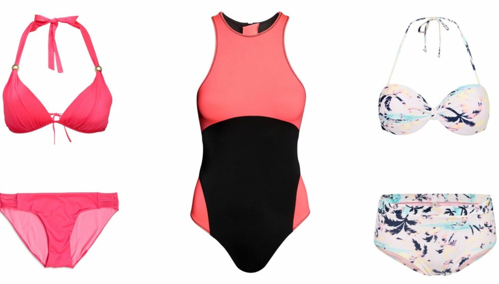 BADETØYMOTE 2015 (f.v.): Fargesterkt, rosa bikini fra Lindex, kr 149 for overdel og kr 129 for underdel. Sporty badedrakt fra H&M, kr 249. Tropisk bikini med palmer fra KappAhl, kr 199 for overdel og kr 129 for underdel. BADETØYMOTE 2015 (f.v.): Fargesterkt, rosa bikini fra Lindex, kr 149 for overdel og kr 129 for underdel. Sporty badedrakt fra H&M, kr 249. Tropisk bikini med palmer fra KappAhl, kr 199 for overdel og kr 129 for underdel.