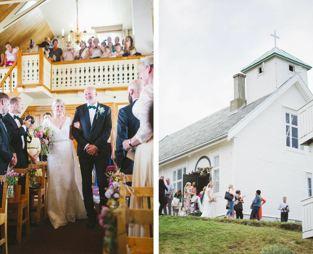 KIRKEN: I en liten kirke blir rommet fullt. Bruden kastet all "coolness" ut vinduet, og det ble mange tårer opp den korte midtgangen. I den lille kirken giftet også Martes besteforeldre seg.