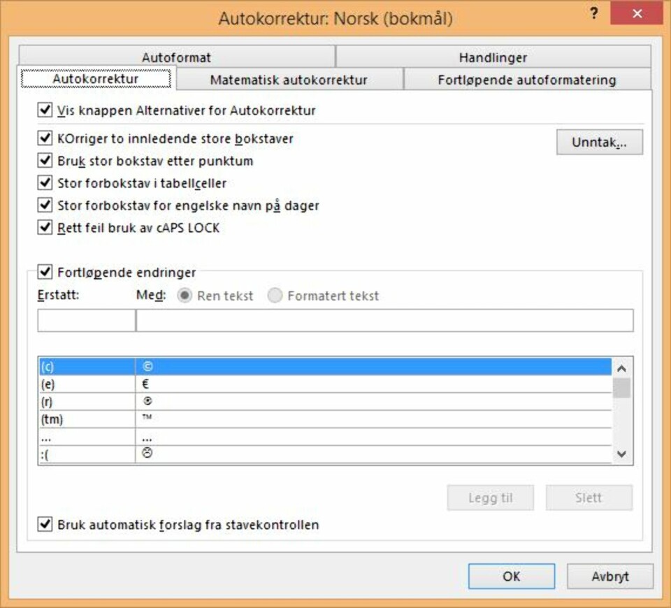 UNNTAK: Automatisk er ikke alltid bra eller riktig. Du kan selv definere unntak fra reglene i autokorrekturen.