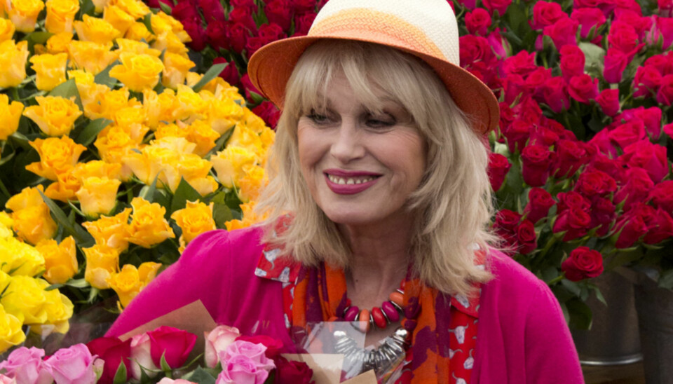 KJENDISMALT: Joanna Lumley er blant kjendisene som har malt hagenisse for en god sak. Her poserer hun for Marks & Spencers blomsterstand i paviljongen på Chelsea Flower Show.