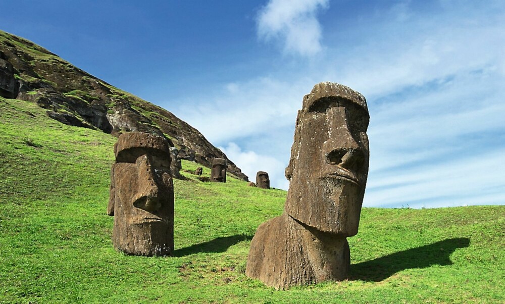 POPULÆRE: Steinstatuene moai er hugd ut i vulkanstein, og ble fraktet opptil 14 kilometer til sitt endelige oppholdssted. Årlig kommer mer enn 50,000 besøkende for å beundre dem.