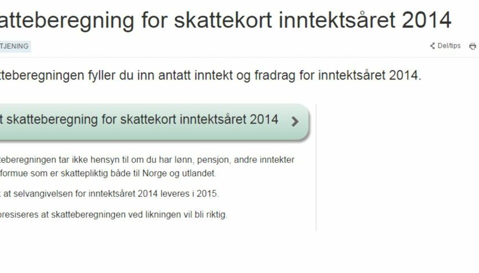 SMELL ELLER PENGER IGJEN?: Skatteoppgjøret er klart i mars og april, men allerede nå kan du sjekke hvordan du ligger an. FOTO: Skjermdump skatteetaten.no