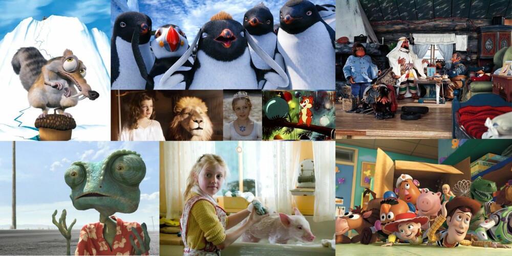 FAMILIEFILMER: Mye å velge for store og små. FOTO: Walt Disney Company Nordic, DEFA-Studio, United International Pictures, Kommunenes Filmcentral, SF Norge, Pixar, Fox.