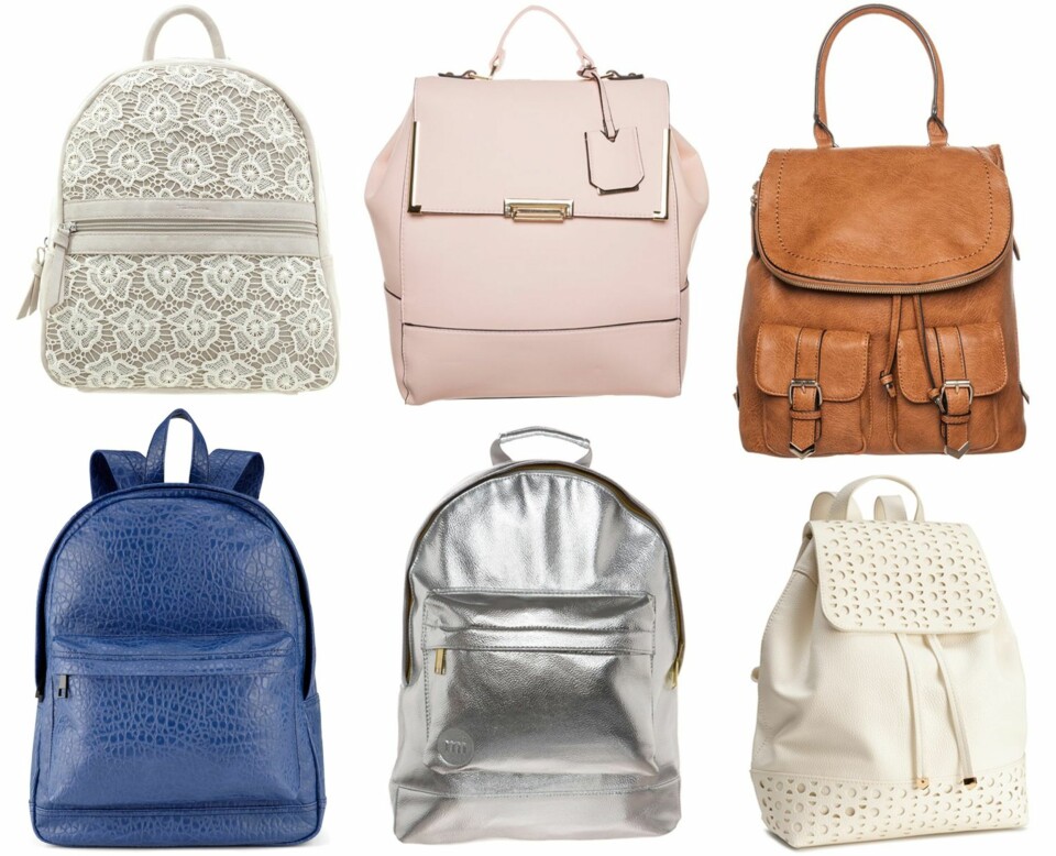 UNDER 1000 KRONER: Øverst fra venstre: Fra Tamaris i modellen Mareika i fargen light natura, kr 499. New Look i fargen oatmeal, kr 299. Aldo, modell Nosis i fargen brown light, kr 649. Aldo, modell Hacklack, kr 349. Fra Mi-pac i fargen metallic, kr 499. H&M, kr 299.