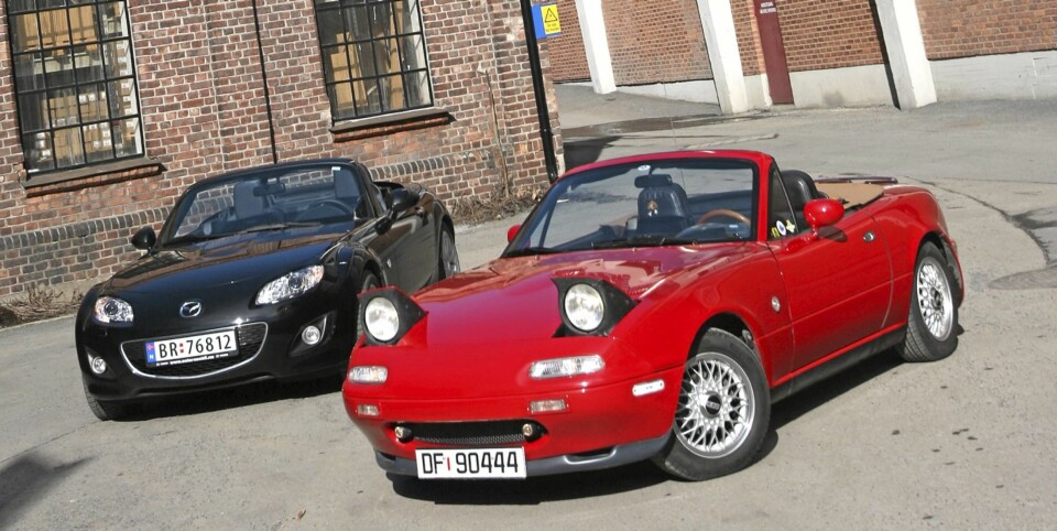 GAMMEL OG NY: Mye har skjedd de siste 20 årene, men konseptet er det samme for Mazda MX-5.