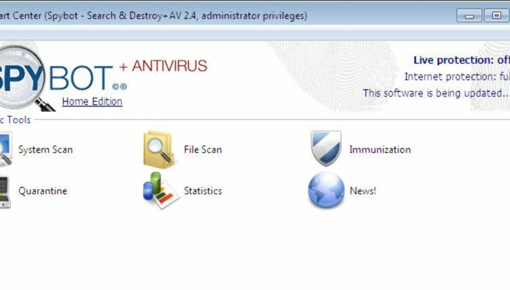 SPYBOT ANTIVIRUS: Betalversjonen av Spybot byr på sjekk av antivirus, men vi er ikke spesielt imponert.