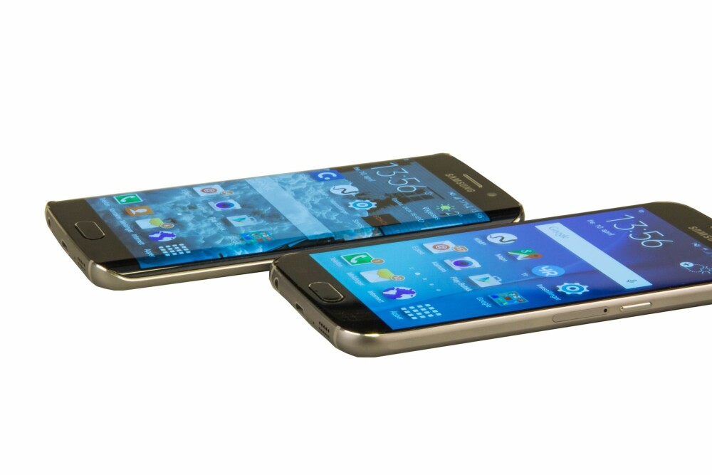 MED OG UTEN: Galaxy S6 kan kjøpes med (Edge) og uten bøy. Du sparer 1000 kroner på å velge den flate modellen, men den bøyde gir deg nok mer oppmerksomhet.